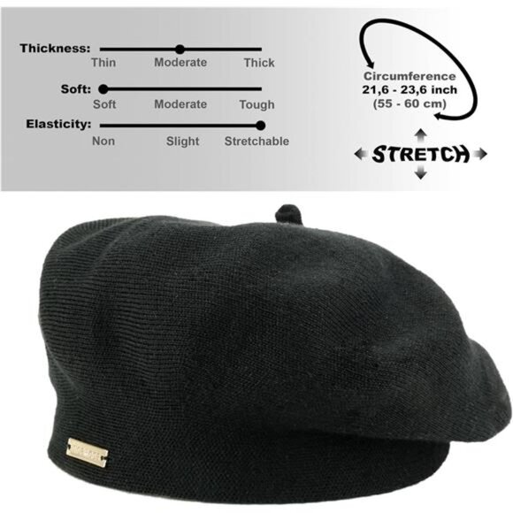 Women\'s Wool Beret Hat Crochet Angora Knit Berets French Paris Hat, Black main image 4